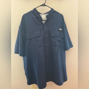Men's Navy Casual Button Down Fishing Shirt XXL